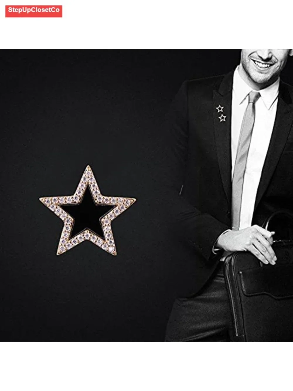 Rhinestone Crystal Star Brooch Pin for Women Fashion Jewelry, Gold